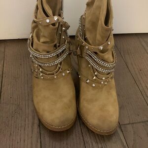 Tan with Bling ankle boots size 8